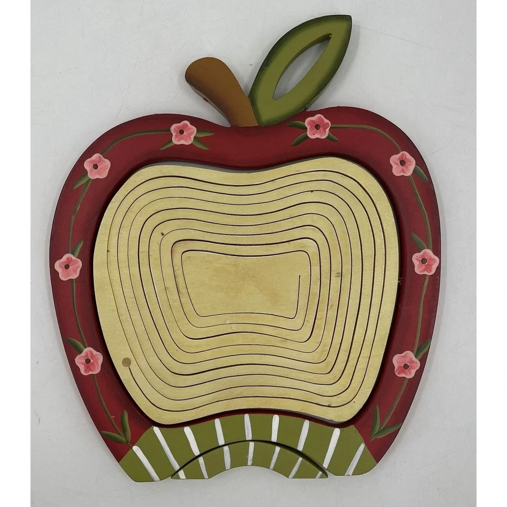 Wooden Apple Heart Collapsible Fruit Basket Vintage Red Hand Painted New NWOT